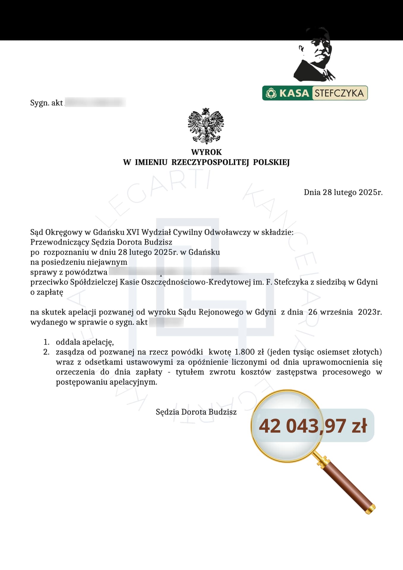 Skan prawomocnego wyroku — 42 043,97 zł